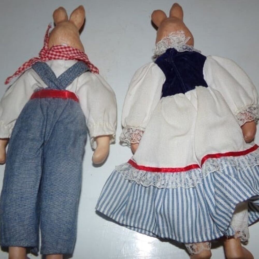 PORCELAIN BUNNY RABBITS SET BOY GIRL 10" - Picture 6 of 6